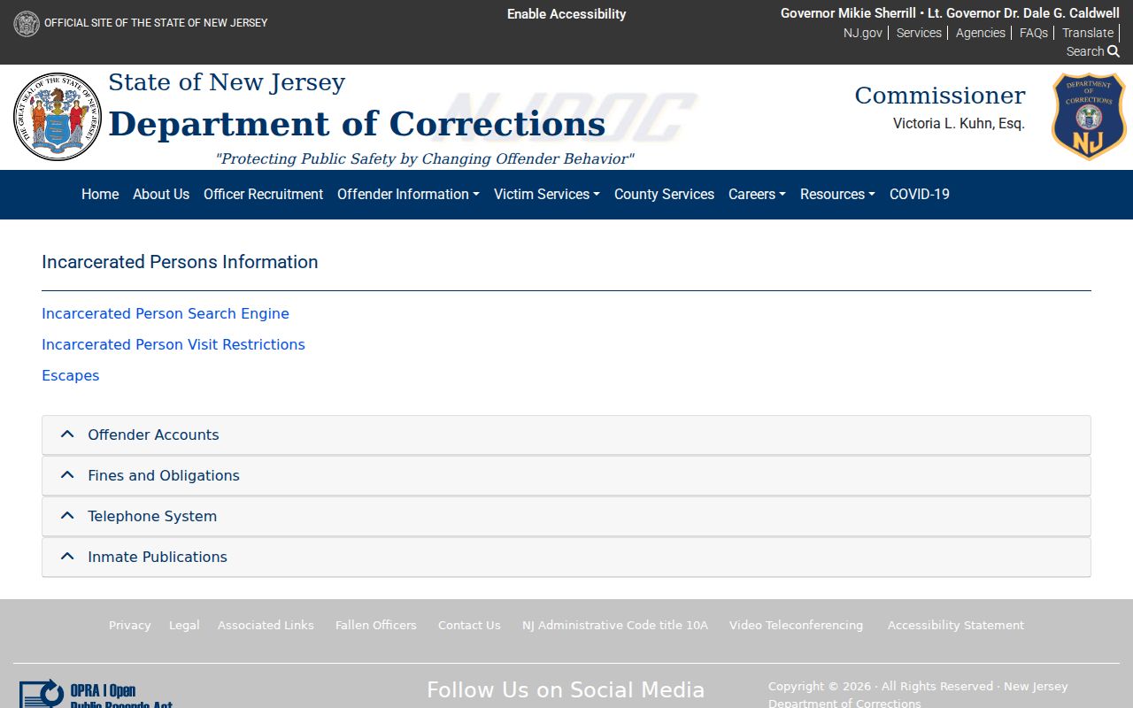 Trenton resident-directory New Jersey corrections offender information route