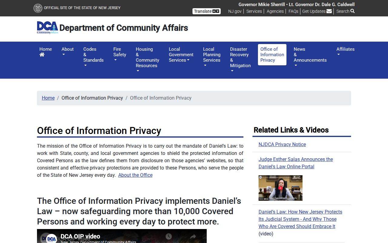Trenton neighbors Daniel's Law Office of Information Privacy page
