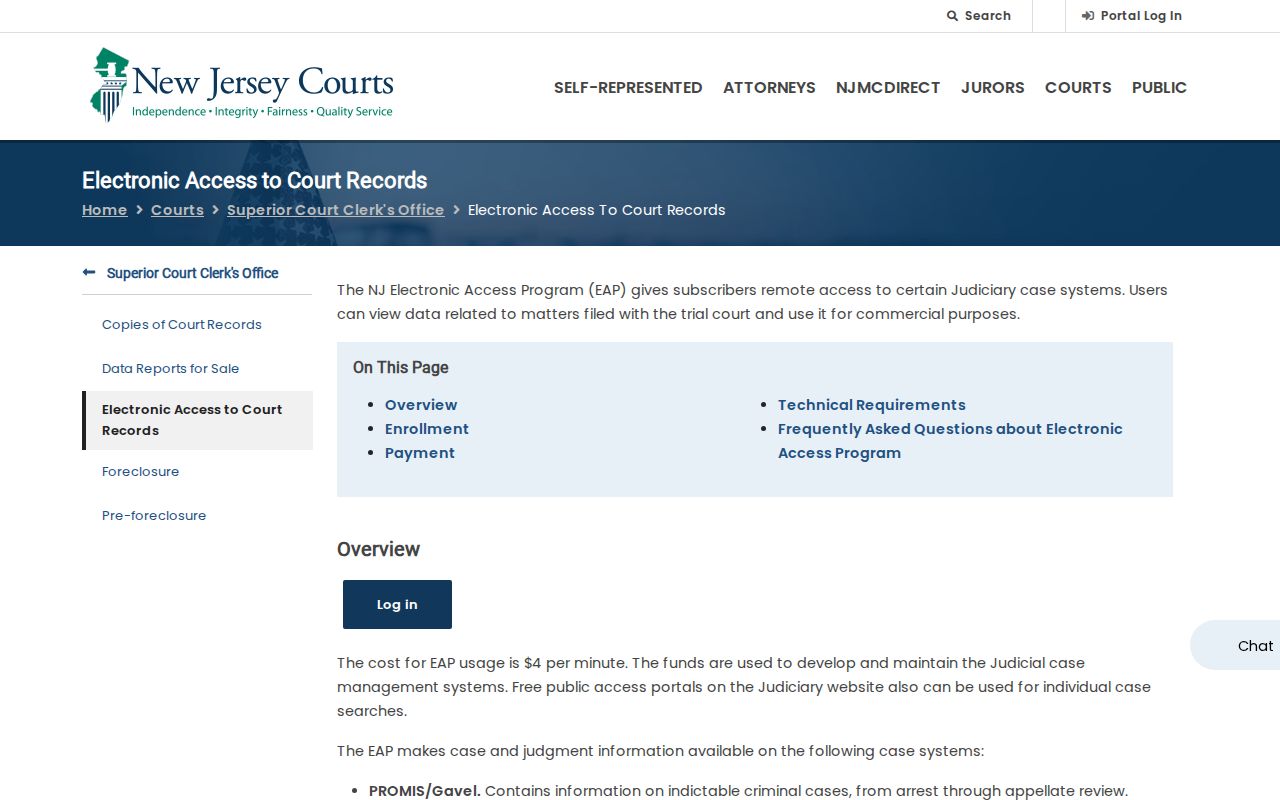Trenton resident lookup through the NJ Courts electronic public-access page