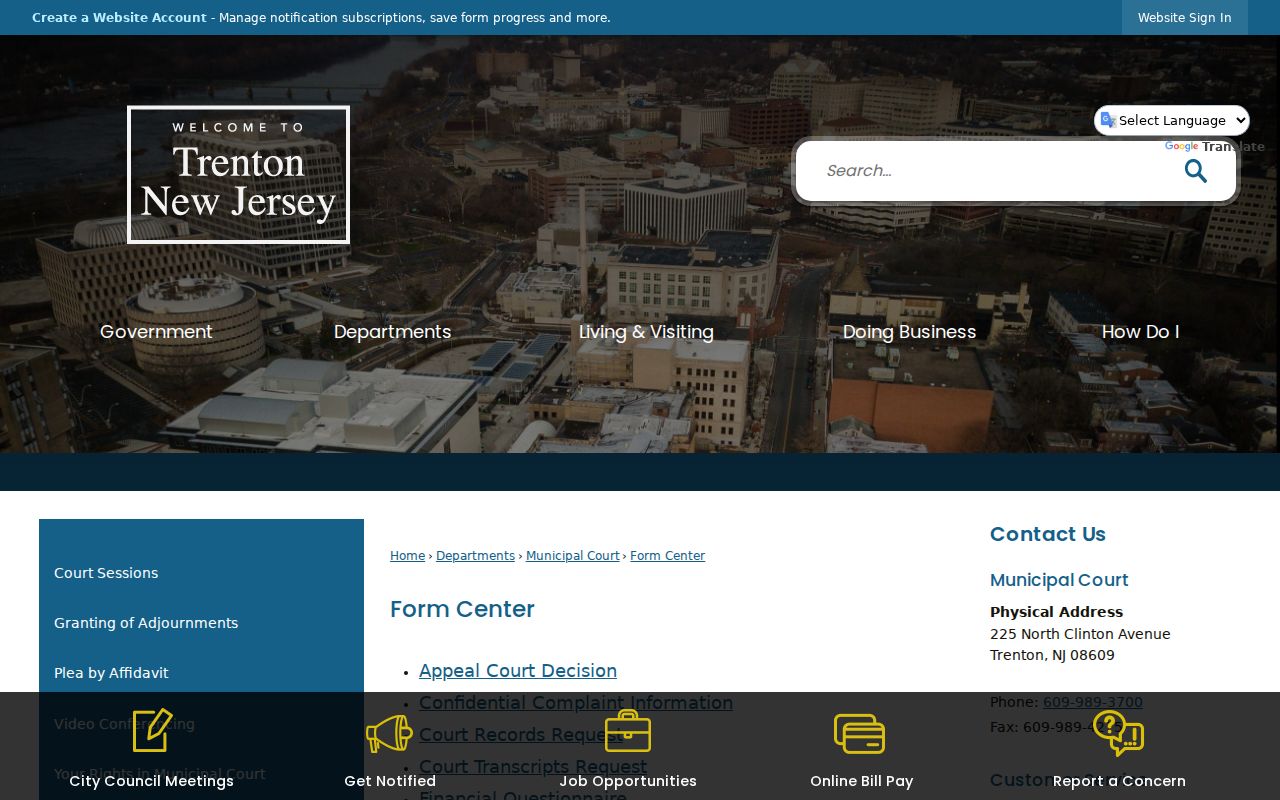 Trenton resident lookup using Trenton Municipal Court record request forms