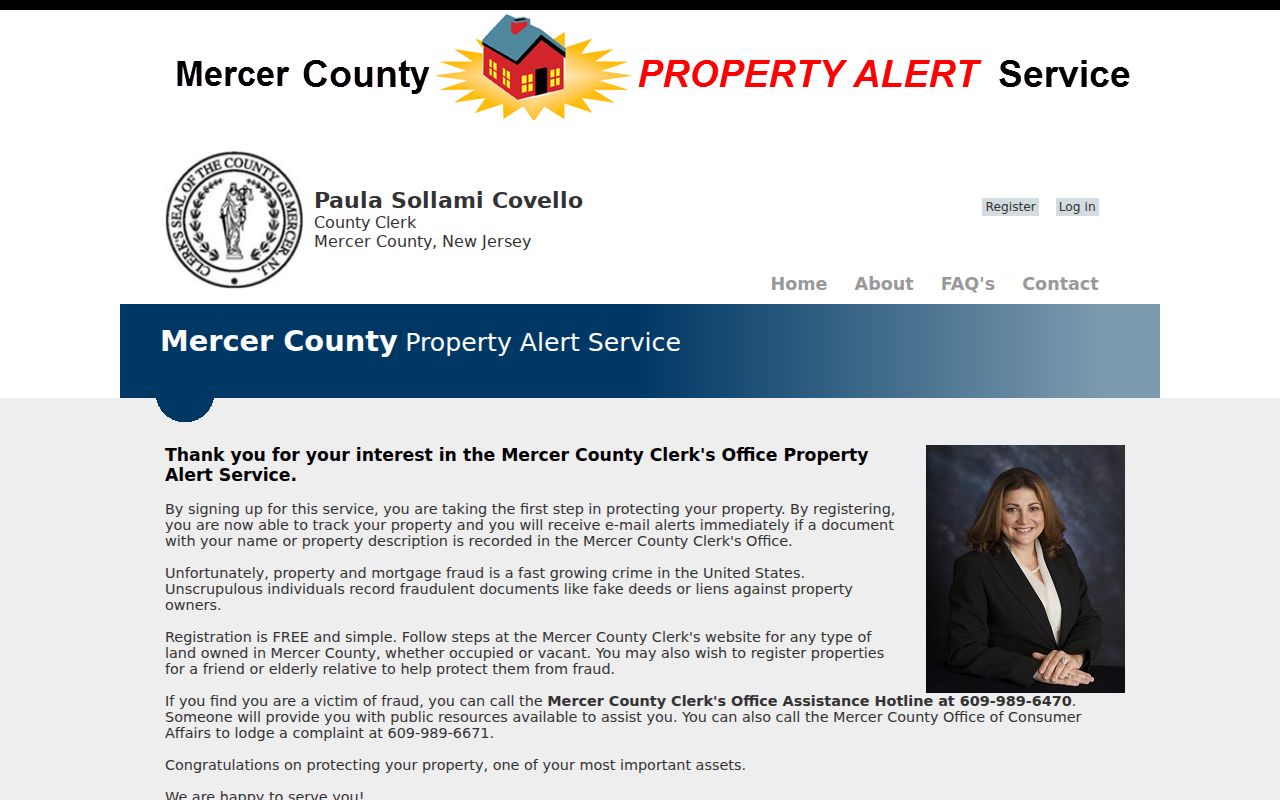 Trenton street directory Mercer Property Alert registration screen