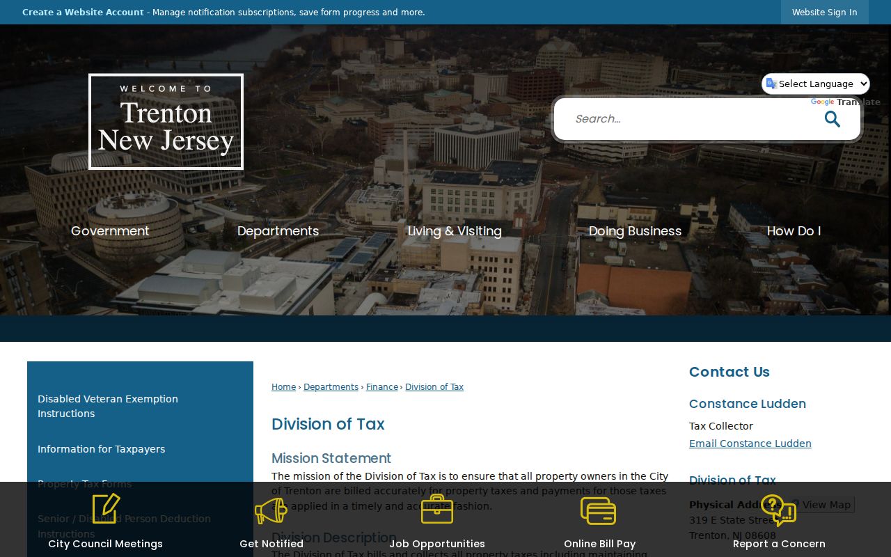 Trenton ZIP search tax-record route through the Division of Tax